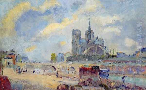 Notre-Dame de Paris and the Bridge of the Archeveche Oil Painting by Albert Lebourg