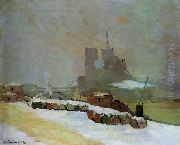 View of Notre Dame, Winter Oil Painting by Albert Lebourg