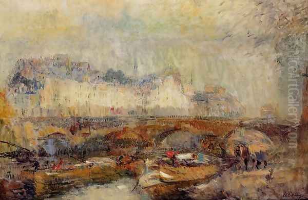 The Small Arm of the Seine at Pont Neuf Oil Painting by Albert Lebourg