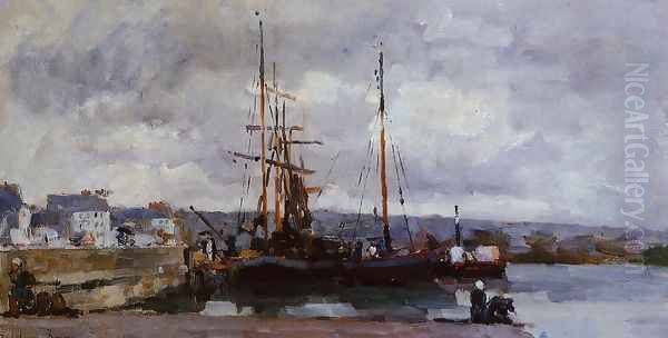 The Port of Rouen, Grey Weather Oil Painting by Albert Lebourg