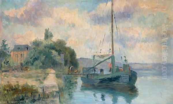 Péniche à Rouen Oil Painting by Albert Lebourg