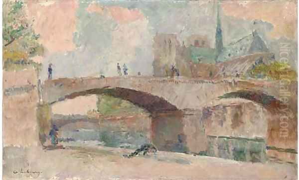 Le Pont de l'Archeveche et Notre-Dame de Paris Oil Painting by Albert Lebourg