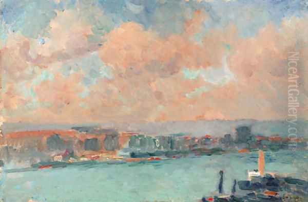 Vapeur au port de Rouen Oil Painting by Albert Lebourg