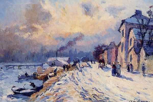 Near Rouen Snowy Weather Oil Painting by Albert Lebourg