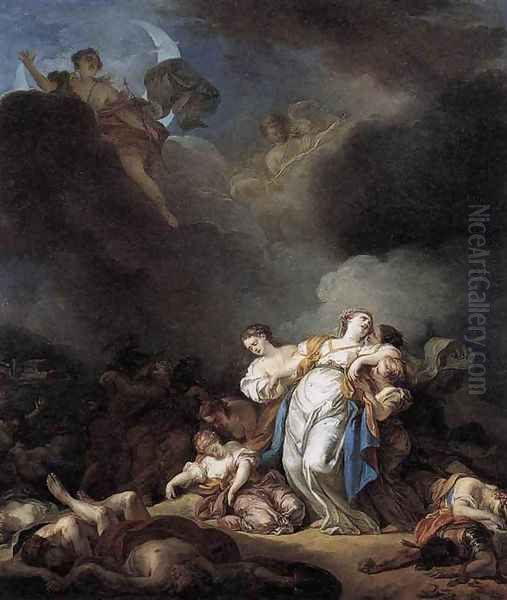 Apollo and Diana Attacking Niobe and her Children 1772 Oil Painting by Anicet-Charles-Gabriel Lemonnier