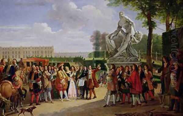 Louis XIV 1638-1715 Dedicating Pugets Milo of Crotona in the Gardens at Versailles Oil Painting by Anicet-Charles-Gabriel Lemonnier