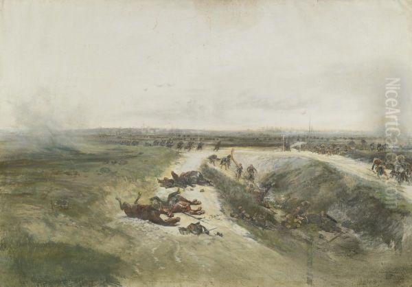 Une L'offensive Militaire: A Study For The Panorama Of The Battle Of Champigny Oil Painting by Jean Baptiste Edouard Detaille