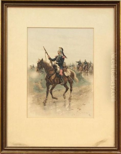 French Soldiers On Horseback Oil Painting by Jean Baptiste Edouard Detaille