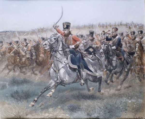 Charge Du Quatrieme Hussard A La Bataille De Friedland Oil Painting by Jean Baptiste Edouard Detaille