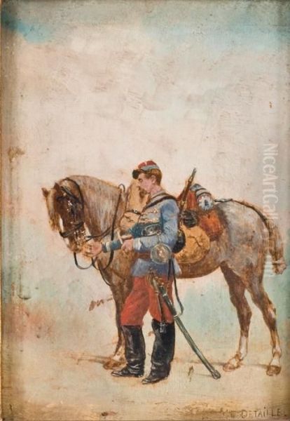 Soldat Et Son Cheval Oil Painting by Jean Baptiste Edouard Detaille