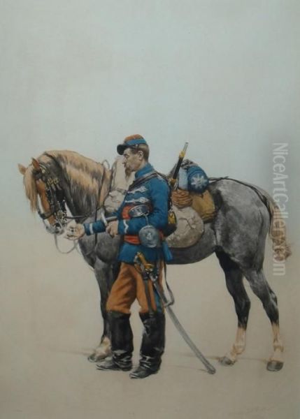 Militaire Et Son Cheval Oil Painting by Jean Baptiste Edouard Detaille