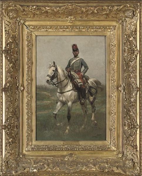 A French Cavalryman Oil Painting by Jean Baptiste Edouard Detaille