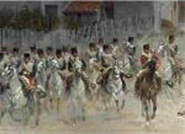 Chasseurs De La Garde
:
 A Fragment Of The Panorama De Rezonville Oil Painting by Jean Baptiste Edouard Detaille