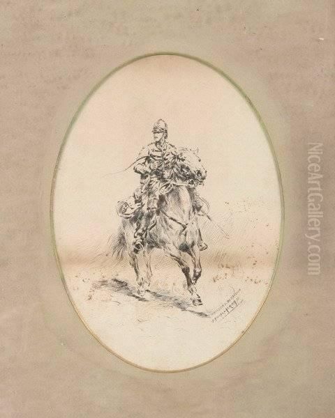 Military Man On Horseback Oil Painting by Jean Baptiste Edouard Detaille