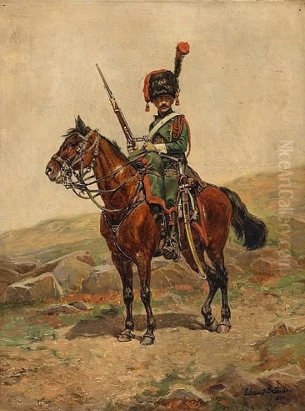 A Mounted Chasseur Of The Imperial Guard Oil Painting by Jean Baptiste Edouard Detaille