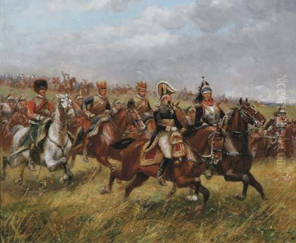 Officers On The Front Line Oil Painting by Jean Baptiste Edouard Detaille