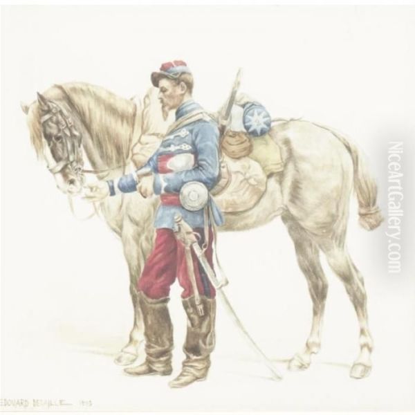 Officer And His Horse Oil Painting by Jean Baptiste Edouard Detaille