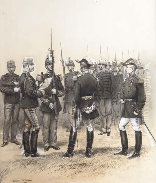 Des Officiers Passant Des Soldats En Revue Oil Painting by Jean Baptiste Edouard Detaille