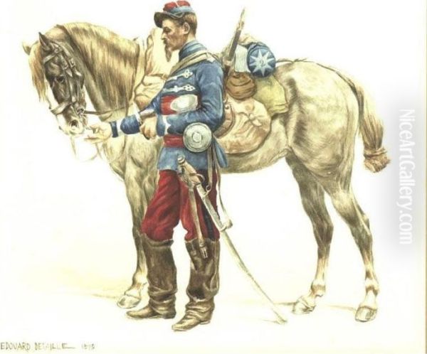 Officer And His Horse Oil Painting by Jean Baptiste Edouard Detaille