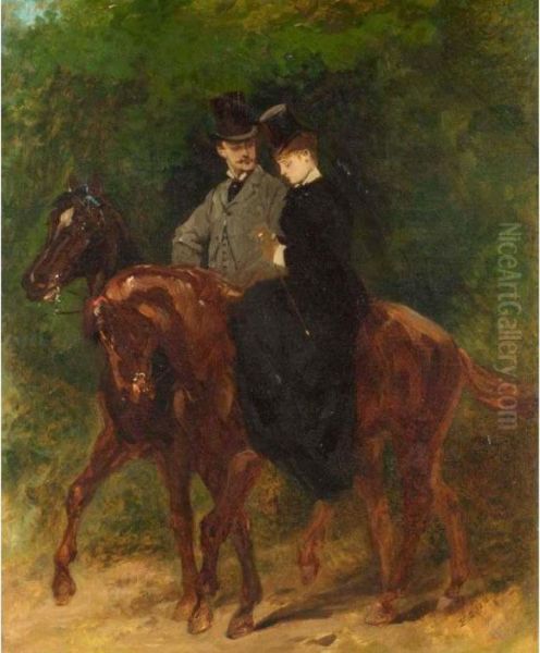 A Couple Out Riding by Jean Baptiste Edouard Detaille