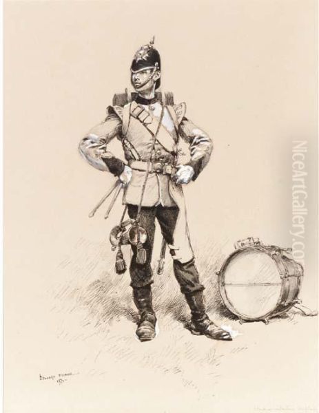 Tambour, Infanterie Anglaise; An
 Infantry Soldier With Wide-topped Shako And Fixed Bayonet; And 
Mousquetaire Oil Painting by Jean Baptiste Edouard Detaille