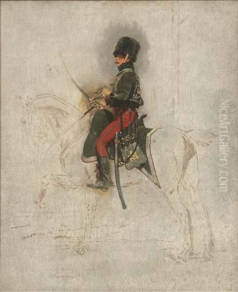 Soldat A Cheval Oil Painting by Jean Baptiste Edouard Detaille