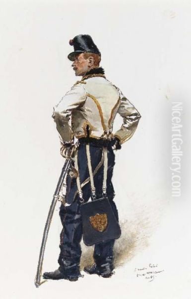 A Uniformed Army Officer Oil Painting by Jean Baptiste Edouard Detaille