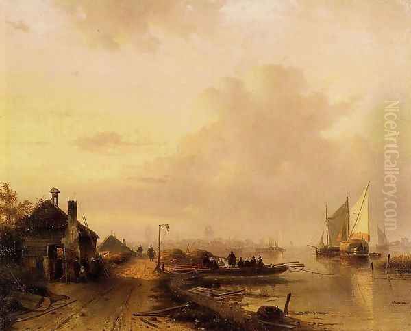 The Ferry 1 Oil Painting by Charles Henri Joseph Leickert