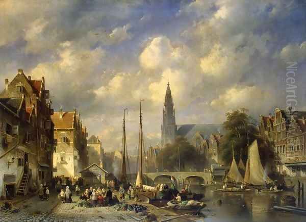 Urban Landscape Oil Painting by Charles Henri Joseph Leickert