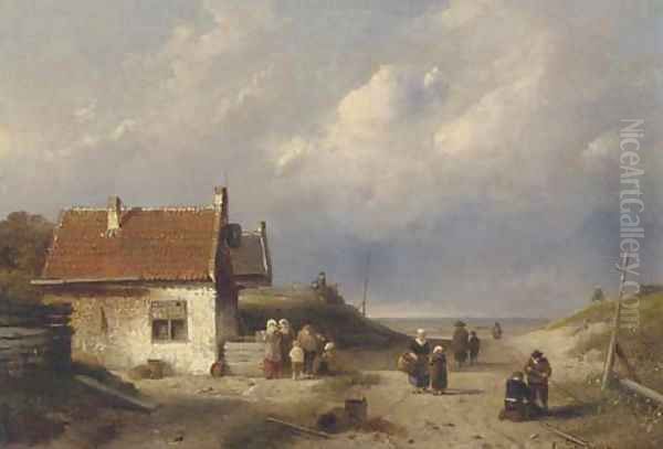 A coast scene near Scheveningen, Holland Oil Painting by Charles Henri Joseph Leickert