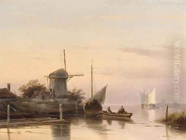 Dutch estuary Oil Painting by Charles Henri Joseph Leickert