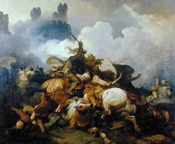 Battle Between Richard I Lionheart 1157-99 and Saladin 1137-93 in Palestine Oil Painting by Philip Jacques de Loutherbourg