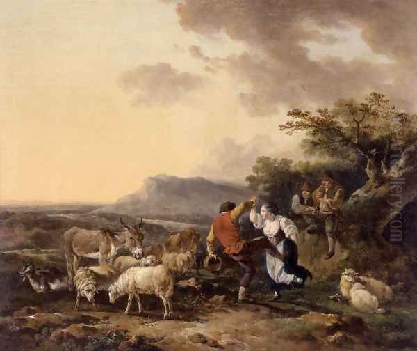 Shepherd And Shepherdess Dancing Oil Painting by Philip Jacques de Loutherbourg