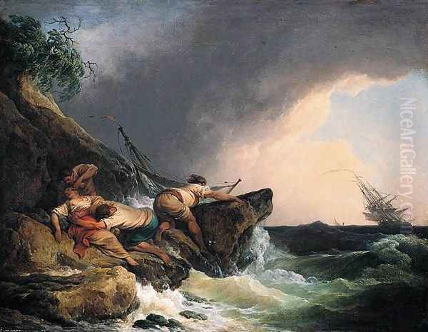 Rocky Coastal Landscape in a Storm 1771 Oil Painting by Philip Jacques de Loutherbourg