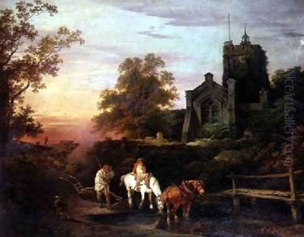 A Sunset Evening the Curfew Tolls the Knell of Parting Day Oil Painting by Philip Jacques de Loutherbourg