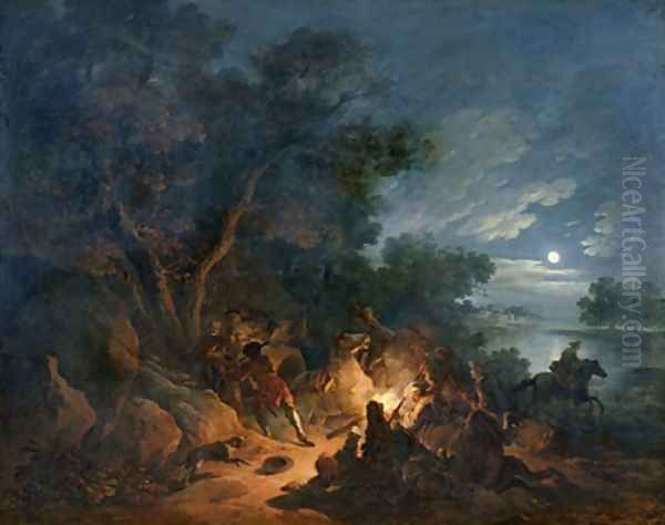 Attack by Robbers at Night 1770 Oil Painting by Philip Jacques de Loutherbourg