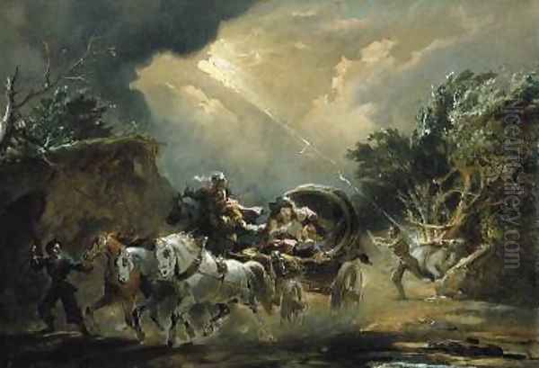 Coach in a Thunderstorm 1790s Oil Painting by Philip Jacques de Loutherbourg