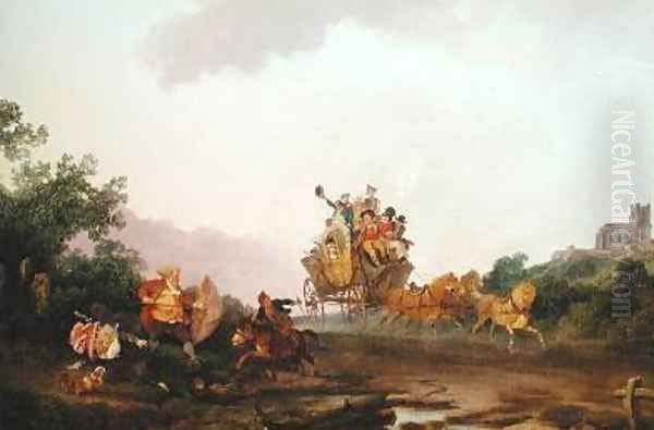 Revellers on a Coach 1785-90 Oil Painting by Philip Jacques de Loutherbourg