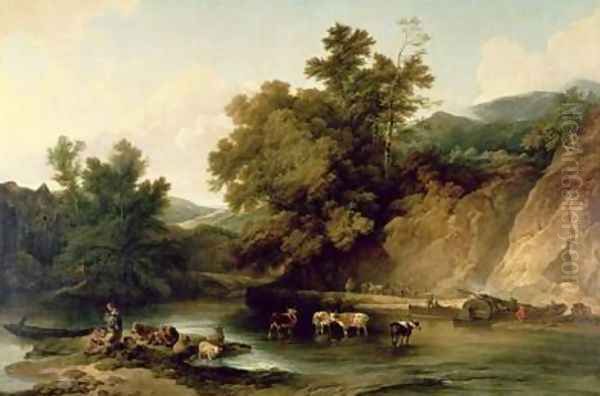 The River Wye at Tintern Abbey 1805 Oil Painting by Philip Jacques de Loutherbourg