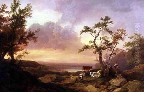 Landscape with Cattle and Peasant 1781 Oil Painting by Philip Jacques de Loutherbourg