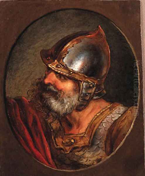 Head of a Roman soldier, in a painted oval Oil Painting by Philip Jacques de Loutherbourg