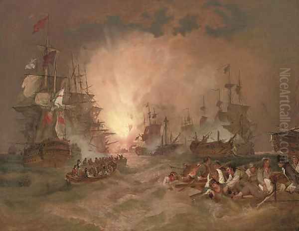 The battle of the Nile, 1st August 1798 The destruction of the French flagship L'Orient Oil Painting by Philip Jacques de Loutherbourg