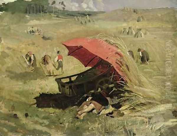 The Red Sunshade Oil Painting by Franz von Lenbach