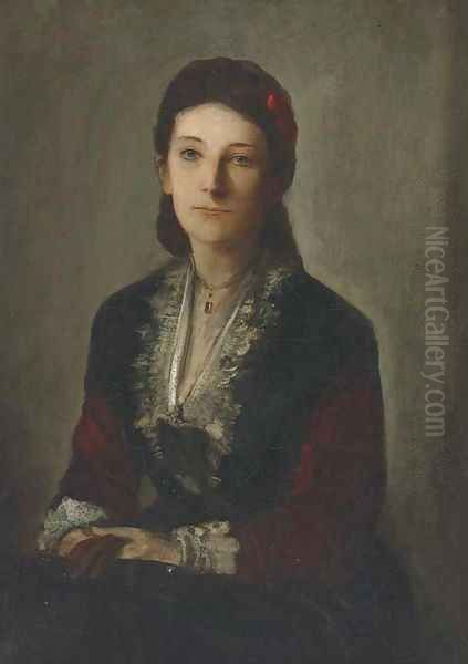 Portrait of Gertrud Grafin V. Werthern Nee Von Butlow, seated half-length, in a black dress Oil Painting by Franz von Lenbach