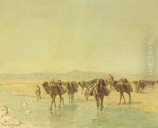 An Arab Caravan Oil Painting by Jean Baptiste Paul Lazerges