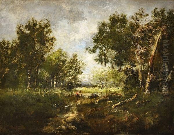 Bucheron En Sous-bois Oil Painting by Narcisse-Virgile D Az De La Pena