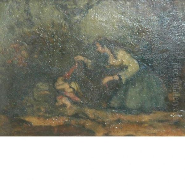 Woman And Child Oil Painting by Narcisse-Virgile D Az De La Pena