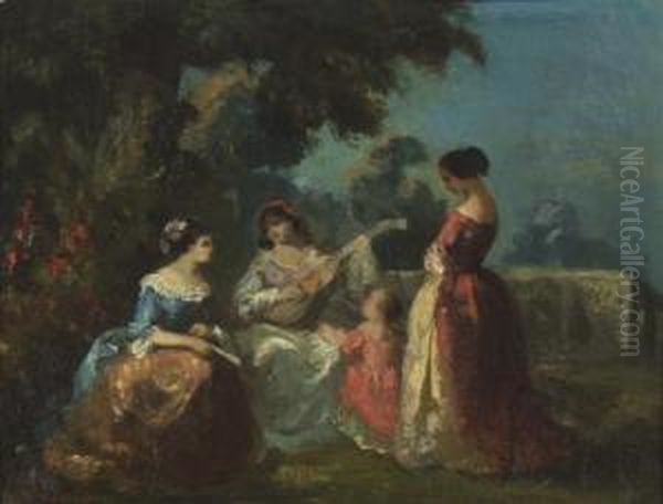 Concert In The Garden Oil Painting by Narcisse-Virgile D Az De La Pena