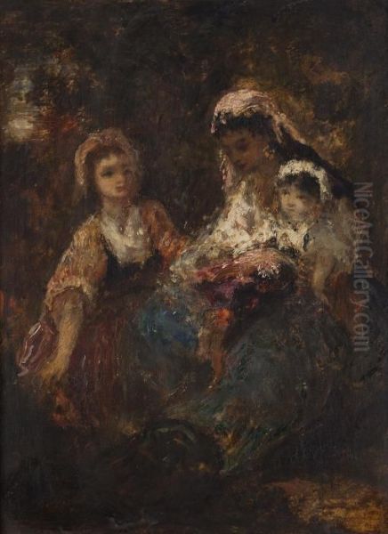 A Family Group Oil Painting by Narcisse-Virgile D Az De La Pena