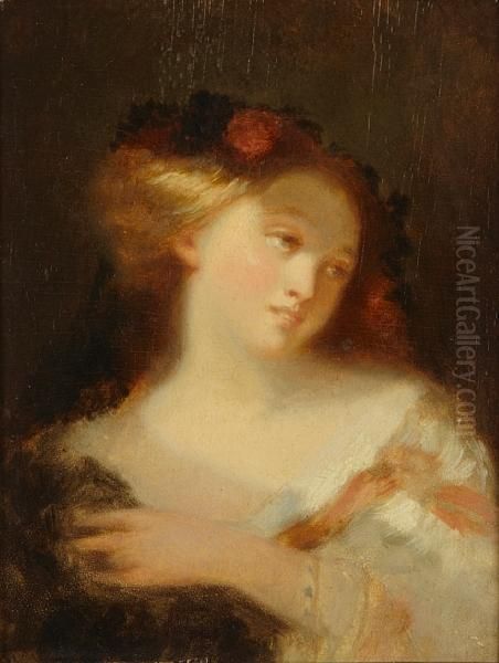 A Portrait Of A Young Woman Oil Painting by Narcisse-Virgile D Az De La Pena